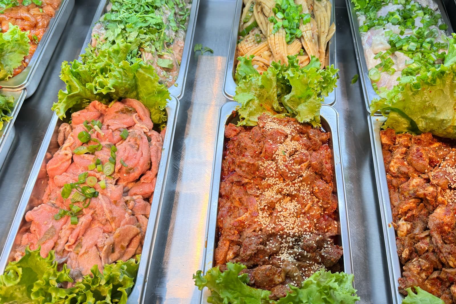 Real YGF ingredient counter with fresh malatang choices